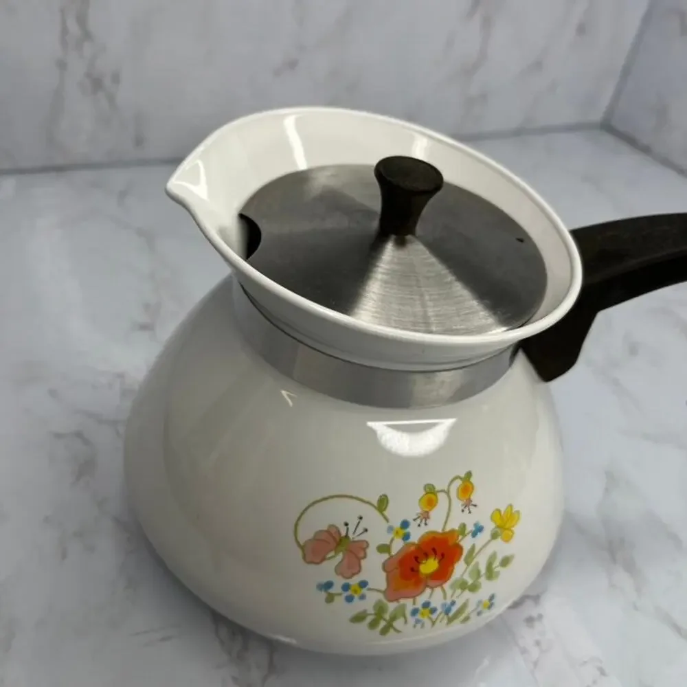 Vintage Corning Ware 6 Cup Floral Kettle